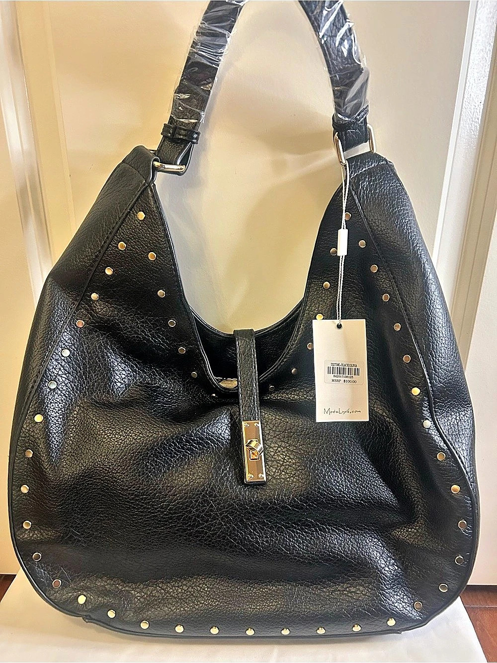Moda Luxe Olivia Studded Hobo Bag Black NWT